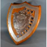 A Birmingham Silver Mounted Presentation Shield 52 x 41 cms