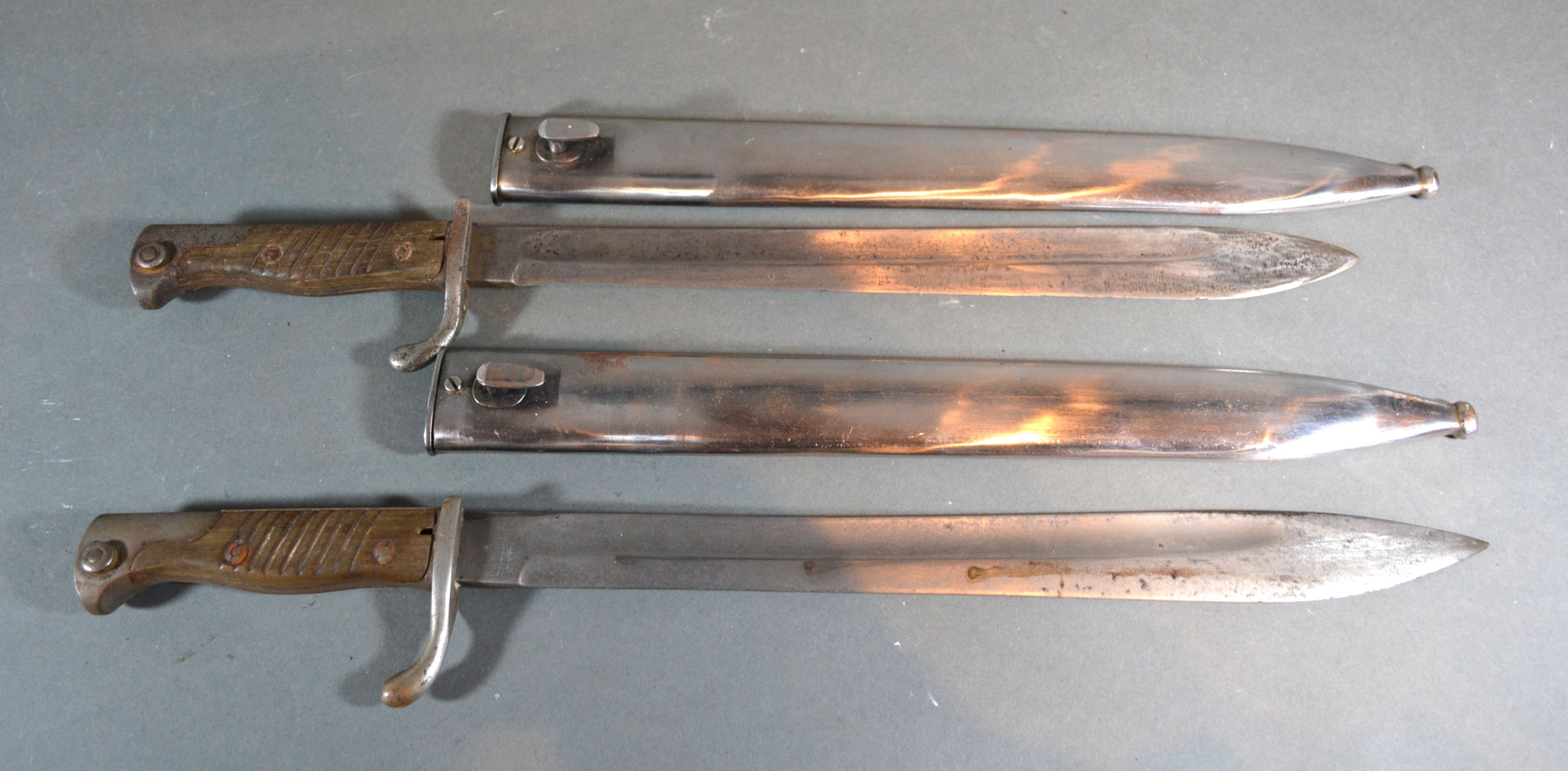 Two First World War German G98 Bayonets with metal scabbards 50 cms long