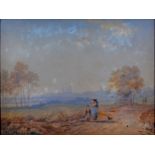 Henry Gastineau 'Rural Scene with Figures and Dog on a Track' watercolour signed 20 x 30 cms