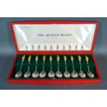 A Set of Ten Commemorative Silver Spoons 'The Queen's Beasts' maker's Comyns London 11 ozs.