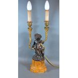 Claude Michel Clodion A Patinated Bronze and Gilt Metal Two Branch Candelabrum in the form of