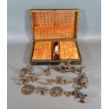 A Mahjong Set Within Lacquered Case together with a small collection of Persian metal figures