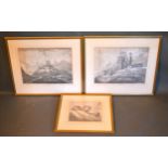 A Group of Three Black and White Engravings "Corfe Castle" Numbers 1,2 & 4