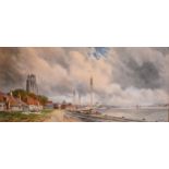 Louis Van Staaten, Dutch River Scene, Watercolour, Signed 30 x 65cm
