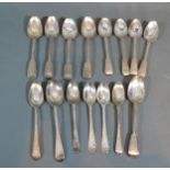 A Set Of Four George III Silver Teaspoons together with eleven other Georgian and Victorian