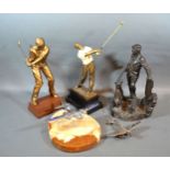 Two Composition Models In The Form Of Golfers, another similar and two silver plated models of World