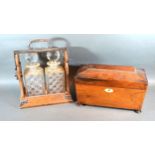 An Oak And Silver Plated Tantalus with two cut glass decanters together with a 19th Century