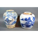 A 19th Century Chinese Underglaze Blue Decorated Ginger Jar 22 cms tall together with a similar