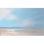 Indistinctly Signed 'Beach Scene' oil on canvas, 74 x 99 cms