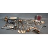 A Set Of Six Silver Handled Cake Knives And Forks together with a collection of silver plated flat