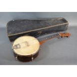 A John Grey & Sons Ukulele Banjo With Four Strings and with original case