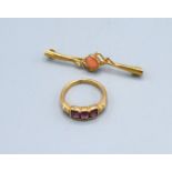A 9ct Gold Bar Brooch together with a 9ct gold dress ring