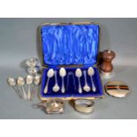 A Set Of Six Sheffield Silver Teaspoons with tongs within fitted case together with a Birmingham