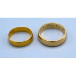 A 22ct Gold Wedding Band 3.7 gms together with a 9ct gold wedding band 5.5 gms