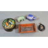 A Carved Jade Model Of A Bear together with a hardstone model of a turtle, a lacquered box, a