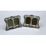 A Pair Of Sterling Silver And Enamel Decorated Double Photograph Frames 8 x 11 cms