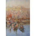 Edward Renard 'Coastal Scene With Figures In Boats' watercolour, signed, 87 x 58 cms