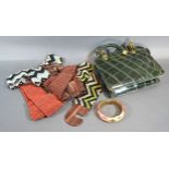 A Beck Creations Leather Handbag together with three beaded belts and a bangle