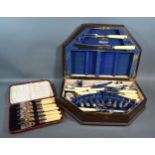 An Oak Cased Canteen Of Cutlery by Mappin & Webb together with a cased set of fish knives and forks