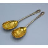Two London Silver Spoons with shaped handles 4 ozs.