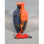 A Royal Doulton Flambe Sung Vase by Fred Moore 18.5 cms tall together with a Royal Doulton flambe