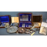A Set Of Six Silver Handled Tea Knives together with a collection of silver plated items
