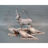 A 925 Silver Wrapped Model in the form of a Stag 26 cms tall together with a pair of silver