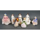 A Royal Doulton Figure 'Harmony' HN4906 together with six other Royal Doulton small figures