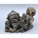 A Chinese Carved Soapstone Model Of A Dog Of Fo 11 cms tall