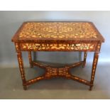 A French style marquetry inlaid rectangular centre table, the profusely inlaid top above a similar