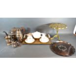 An Arts And Crafts Style Breakfast Set together with a brass trivet and various other metal wares