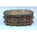A 19th Century French Boulle Casket with gilt metal mounts with a hinged cover, 30 cms long, 14