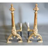 A Pair Of Brass Andirons 55 cms tall