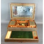 A Vizagapatam Work Box, the hinged cover enclosing a fitted interior with various sewing implements,