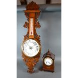 An Edwardian Mahogany Marquetry Inlaid Mantle Clock retailed by Mappin & Webb Paris together with an