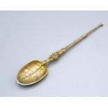 A London Silver Gilt Anointing Spoon 24.5 cms long 3 ozs.