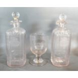 A Pair Of George III Glass Decanters each inscribed Whisky and Rum together with a 19th Century