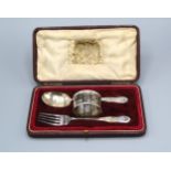 A Sheffield Silver Christening Spoon And Fork with engraved decoration together with a Sheffield