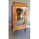 A 19th Century Mahogany Marquetry Inlaid Cabinet with a low brass galleried top above an inlaid