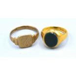 A 9ct. Gold Signet Ring together with another stone set 9ct. gold signet ring 7.3 gms.