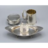 An Edwardian Silver Ink Stand with glass inkwell together with a Birmingham silver jewellery