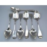 A Set Of Six Victorian Irish Silver Tablespoons with fiddle pattern handles, Dublin 1850 together