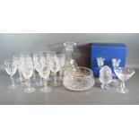 A Set Of Thirteen Waterford Cut Glass Wine Glasses together with a Waterford carafe, a similar