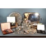 A Silver Plated Rectangular Two Handled Tray together with various other silver plated items to
