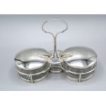 A Victorian Silver And Glass Double Preserve with double hinged covers and glass inserts, London