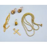 A 9ct. Gold Linked Neck Chain together with a crucifix pendant, a pair of earrings, another