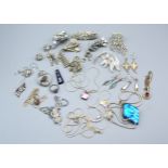 A Small Collection Of Silver Jewellery together with various paste set brooches and related