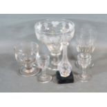A 19th Century Large Glass Rummer together with four pedestal glasses and a glass specimen vase