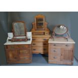 An Art Nouveau Dressing Table together with a marble topped washstand and another dressing table and