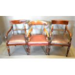 A William IV Mahogany Armchair together with a pair of 20th Century armchairs